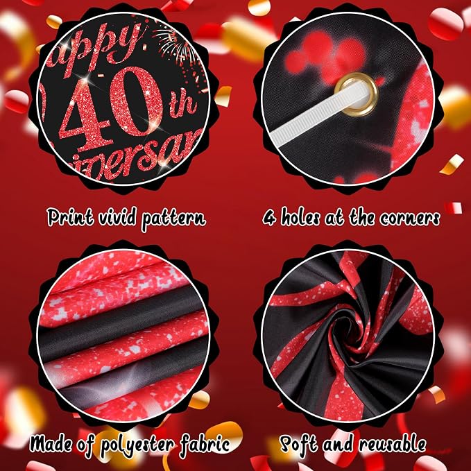 40th Anniversary Decorations Red Black Happy Banner Ruby Wedding - Image 7