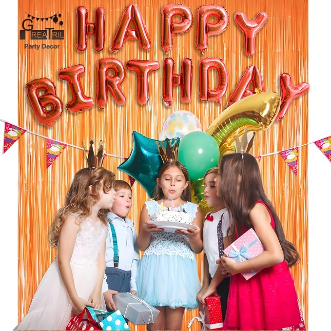 Orange Tinsel Curtain Party Backdrop - Image 9