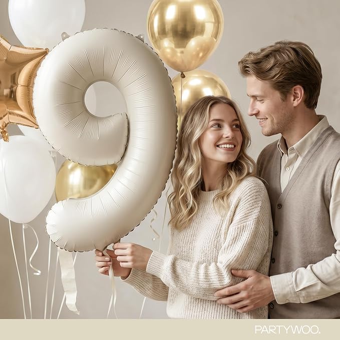 PartyWoo Number Balloons 40 Inch White Number 9 Kit 25pcs - Image 9