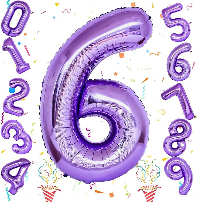 Purple Number 6 Balloon for Girls 6th Birthday, 40 Inch Number Foil Balloon 6 - Image 9