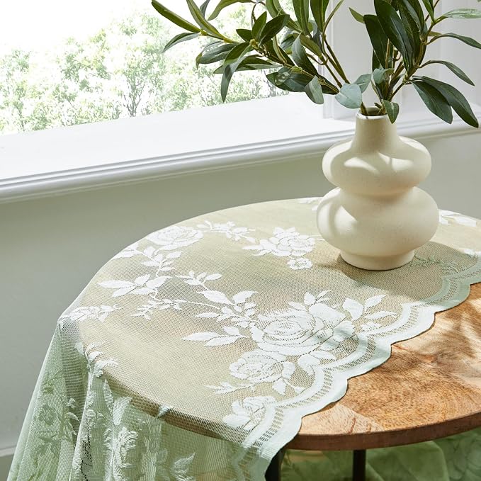 Sage Green Lace Curtains Victorian Floral Sheer Curtains 45 Inch Length - Image 7