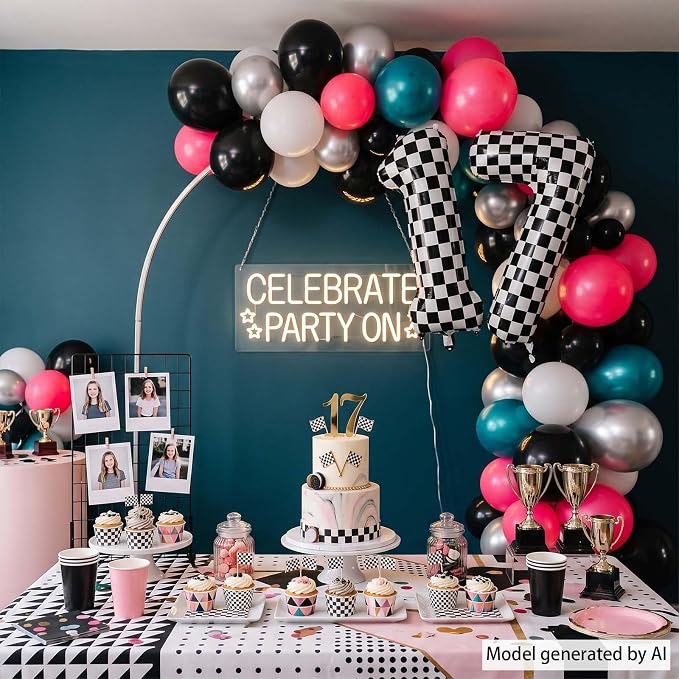 40 Inch Checkered Number 17 Balloon, Giant Foil Birthday Party Decor | 40" - Image 7