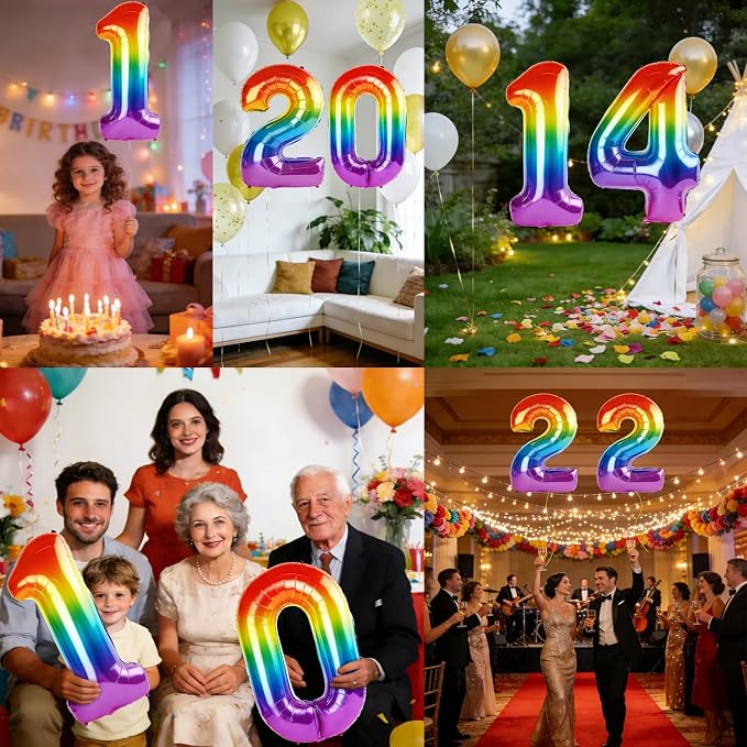 40 Inch Number 14 Balloons for 14th Birthday Party Decorations, 0-100 Rainbow - Image 7
