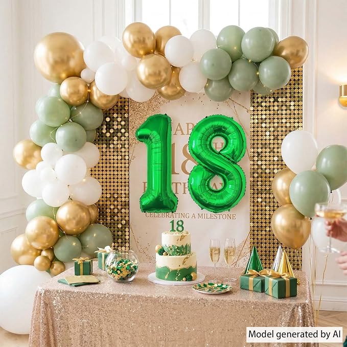 Green Number 18 Balloon 40 Inch, Shiny Foil Duo - Image 7
