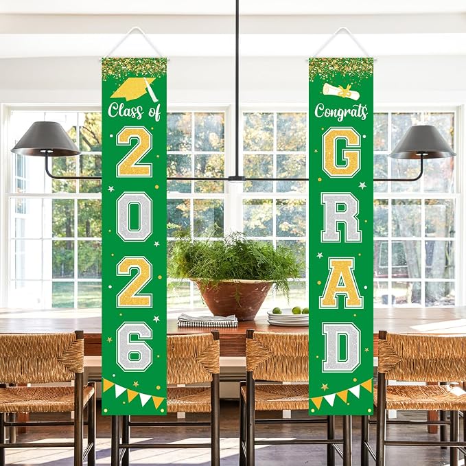 Graduation Decorations 2026 GRAD Banner Green Porch Door Sign Welcome Banner - Image 6