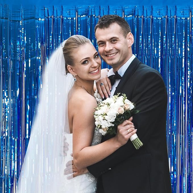 10 Pack Foil Curtain Backdrop Blue Metallic Tinsel Foil Fringe Curtains Photo - Image 8