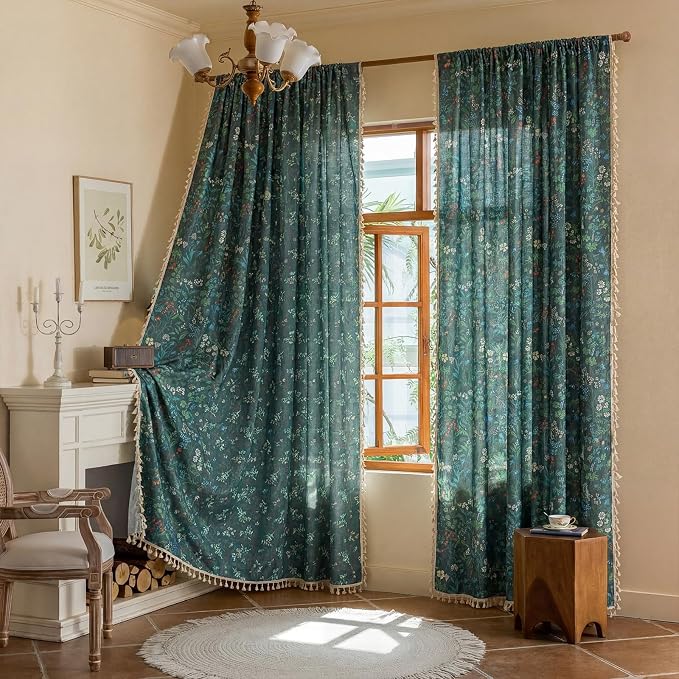 Floral Rod Pocket Semi Sheer Living Room 2 Panel Curtains 96 Inches Long | - Image 7
