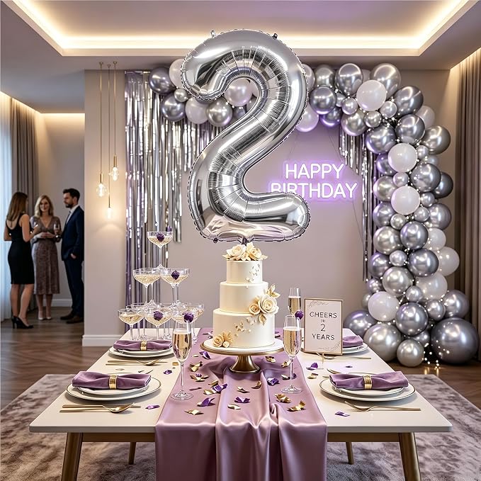 Number Balloons Silver Party Balloon - Image 7