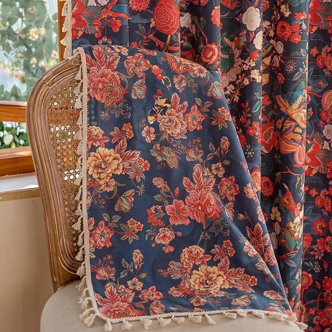 Floral Rod Pocket Semi Sheer 96 Inch Curtains 2 Panels - Image 7