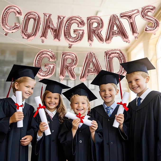 16 Inch Rose Gold Congrats Grad Banner Balloons, Rose Gold Congrats Grad - Image 5