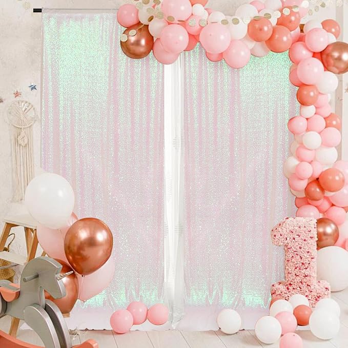 PartyDelight Iridescent White Sequin Backdrop Curtains 5x10ft 2 Panels | 4 Inch - Image 9