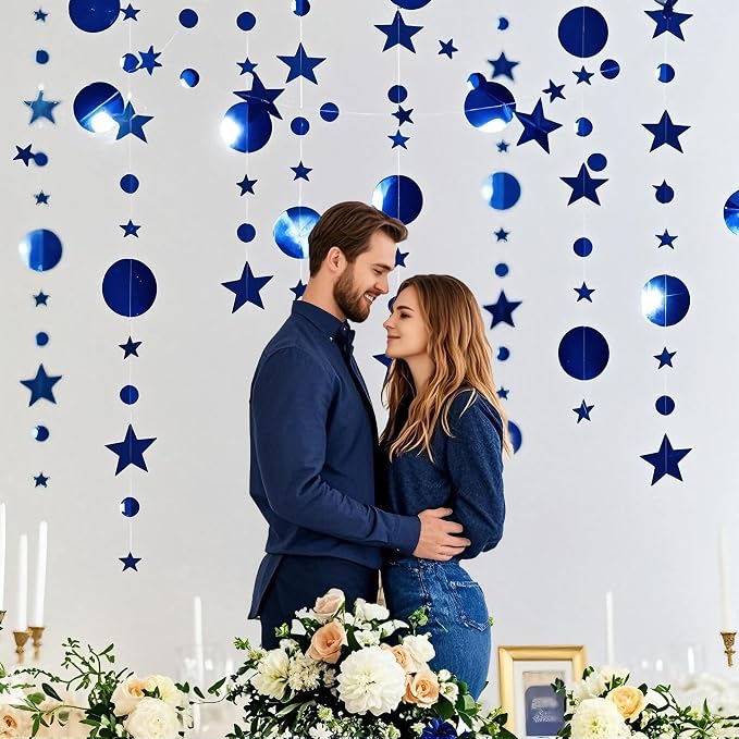 Dark Blue Party Decoration Dark Blue Star Circle Dot Hanging Garland Streamer - Image 6
