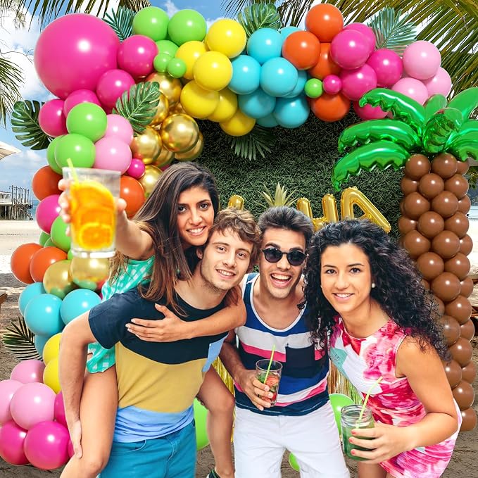 176pcs Tropical Luau Balloon Arch Kit in Pink Green Gold Orange Teal Yellow | - Image 8
