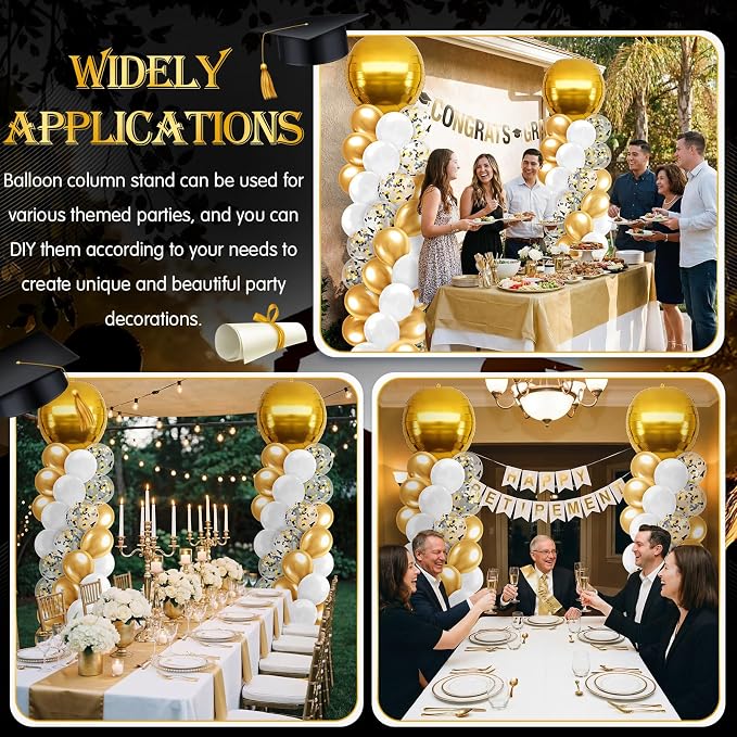 2 Sets Gold and White Balloon Column Stand Kit, Adjustable Floor Balloon Arch - Image 6