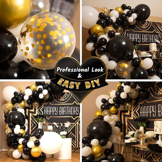 ALL-IN-1 Black White Gold Balloons Garland Kit & Arch – Small and Large Black - Image 7