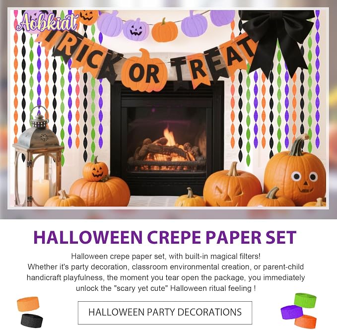 AOBKIAT Halloween Streamers Party Decorations, in Orange Purple Black Green | 5 - Image 9