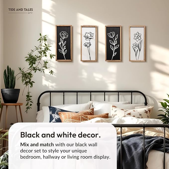 3D Black and White Wall Art Lightweight, Wooden Ready-to-Hang Framed Floral - Image 9