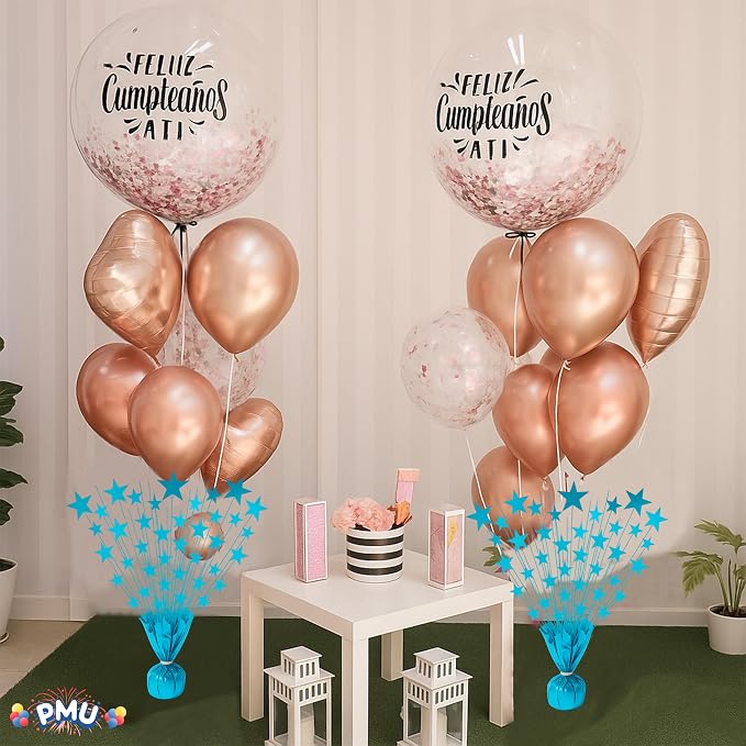 PMU Bursting Star Metallic Foil Spray Centerpiece- Turquoise Balloon Weights - Image 6