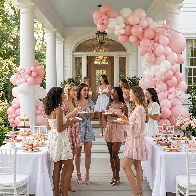 Pink Balloon Garland Arch Kit 148pcs, 18in Pink and White Coquette Balloon Set - Image 9