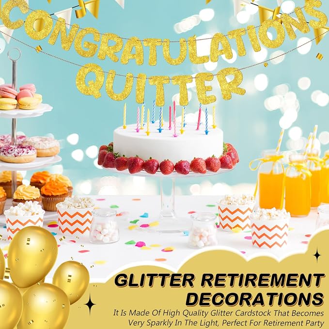 Fulmoon Pre Strung Congratulations Quitter Glitter Banner Funny Retirement - Image 7
