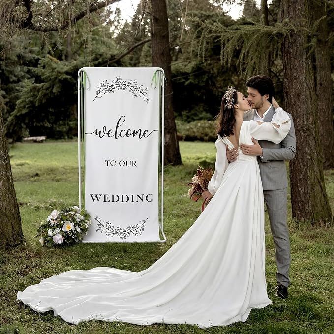 Yousoontic Welcome to Our Wedding Linen Rustic Wedding Welcome Banner Plain - Image 6