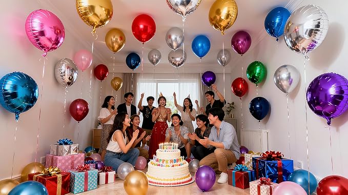 Round Foil Mylar Balloons, Shower Anniversary Engagement Party Decorations - Image 6