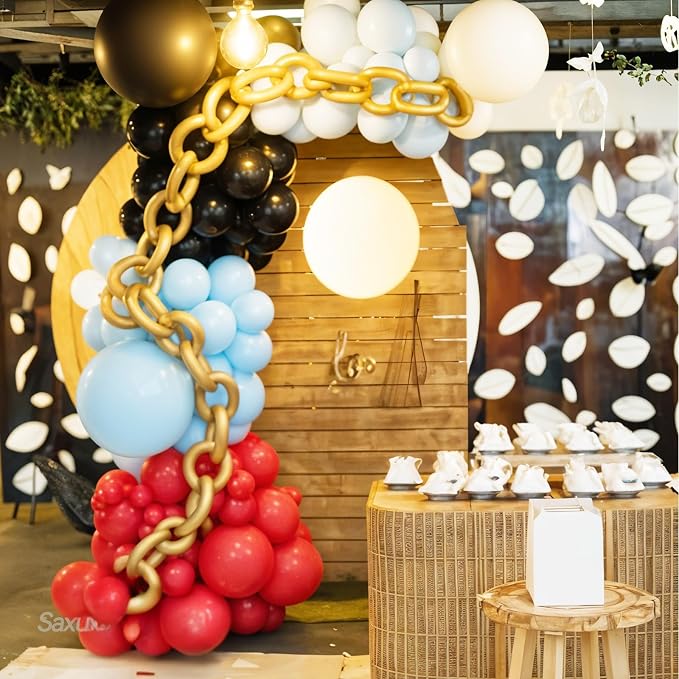 Blue Red Yellow Black Balloon Arch Kit, Long Balloons - Image 7