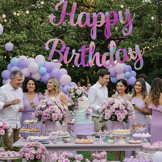 BEISHIDA Double-Sided Rainbow Purple Happy Birthday Banner - Image 6