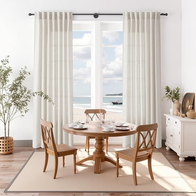108 Inch Long Curtains for Living Room Pearl White Linen Coastal Decor Light - Image 8