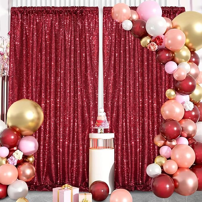Burgundy Sequin Backdrop 2 Pcs 5FTx10FT Glitter Backdrop Curtains Birthday - Image 6
