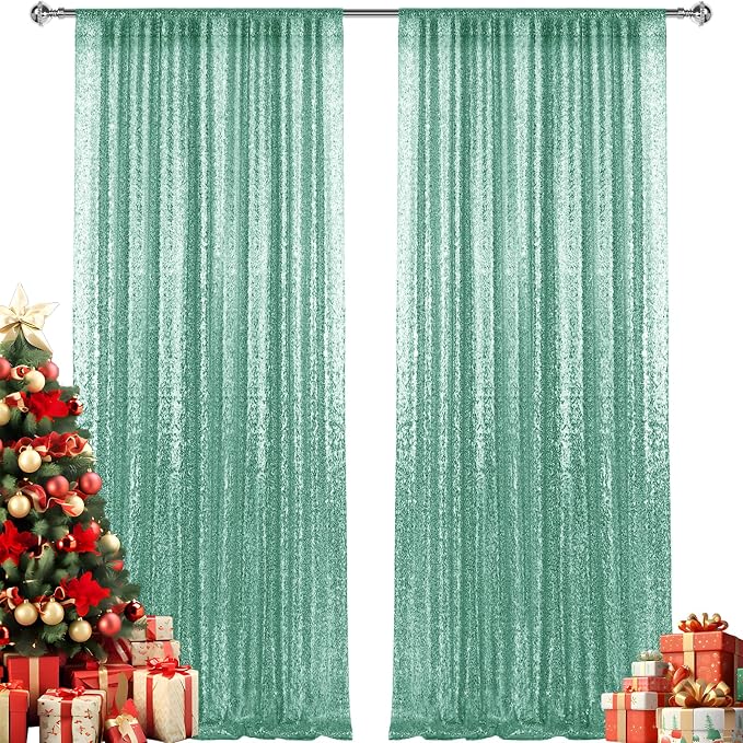 2×8FT-2PCS Mint Green Sequin Backdrop Curtains Panels, Photography Backdrop - Image 8
