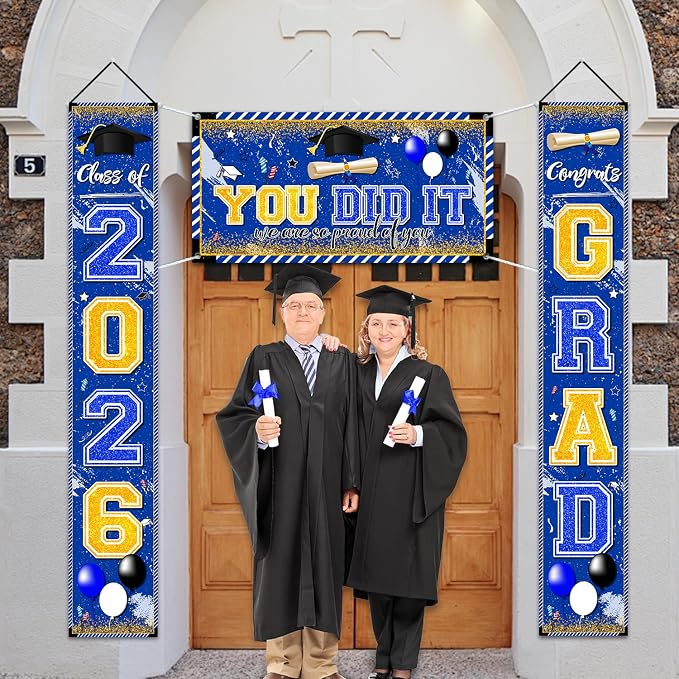 Blue and Gold Graduation Decorations Class of 2026 Graduation Banner Congrats - Image 7
