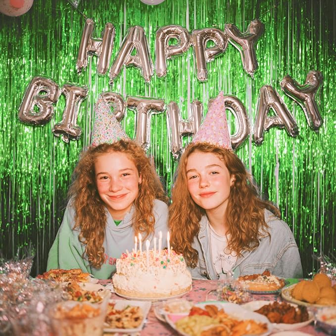 PartyWoo Green Tinsel Foil Fringe 8.2FT 3pcs Backdrop Streamer | Green Tinsel - Image 6