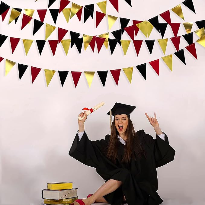 30 Ft Red Black and Gold Party Decorations Hanging Paper Triangle Banner - Image 6