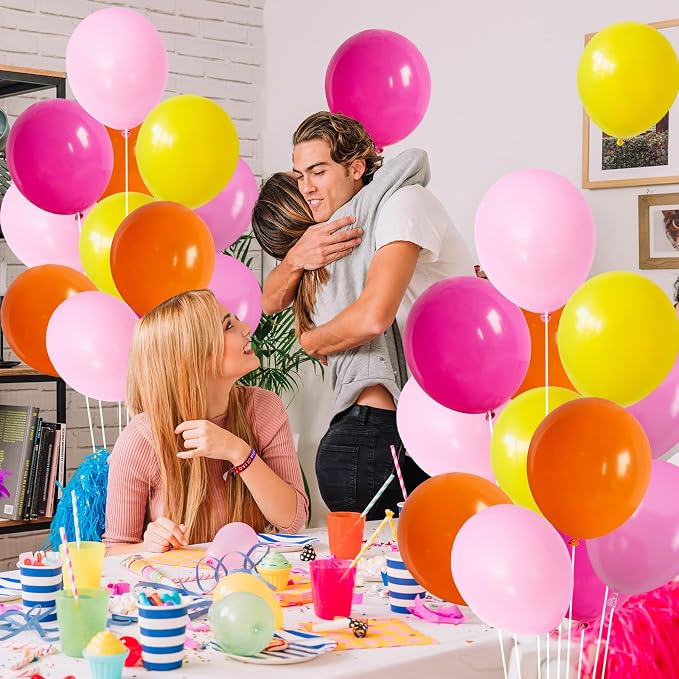 HILAVO Pink and Orange Balloons Light Pink Hot Pink Yellow Autumn Latex - Image 8