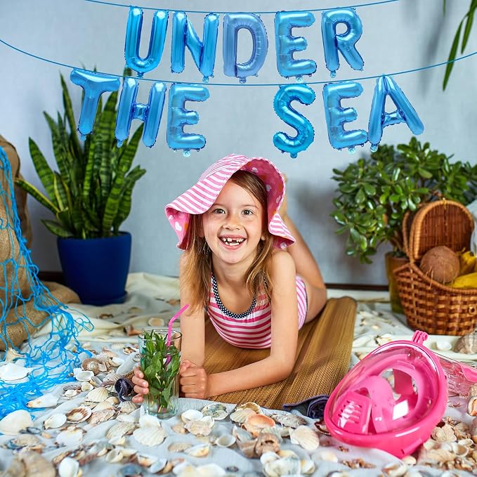 16 Inch Blue Under the Sea Letter Balloons, Foil Mylar Balloon Banner - Image 6