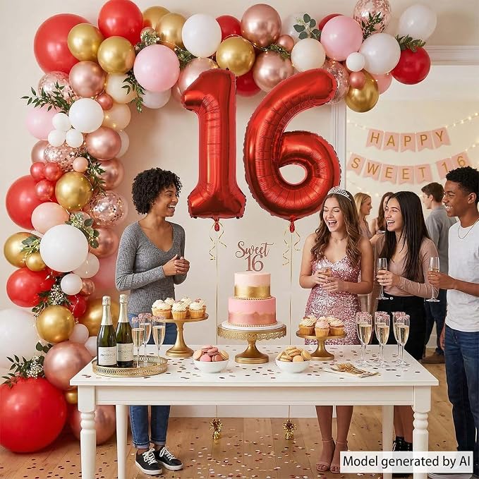 Red Number 16 Balloon 40 Inch, Foil Numeral - Image 7