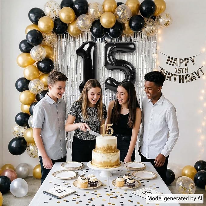 Black Number 15 Balloon 40 Inch, Foil Numeral - Image 7
