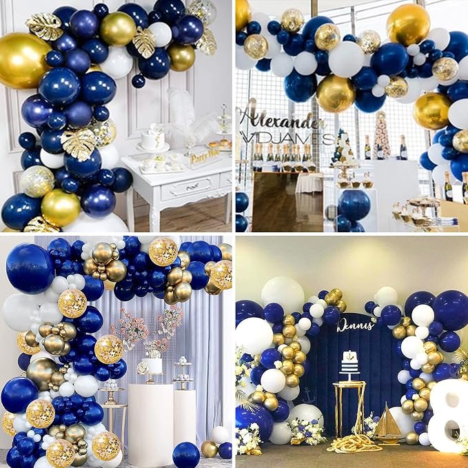 CANREVEL 127pcs Navy Blue Gold Balloons Garland Kit White Gold Confetti - Image 7
