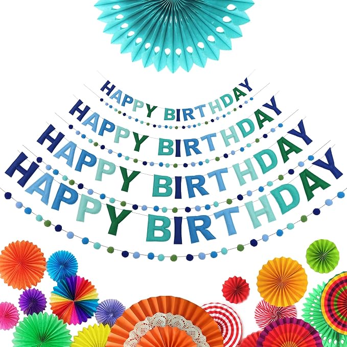 Pre-Strung 3D Felt Happy Birthday Banner, Max span 10ft, NO DIY, Includes Pom - Image 7