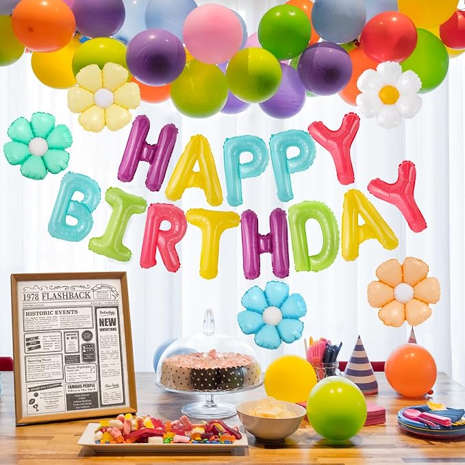 CANREVEL Happy Birthday Banner Decorations + 12Pcs Star Balloons, Macaron | - Image 6
