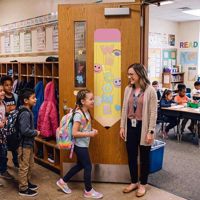 Gueevin Welcome Banner for Classroom Door Pencil Vertical Back to School Sign - Image 6