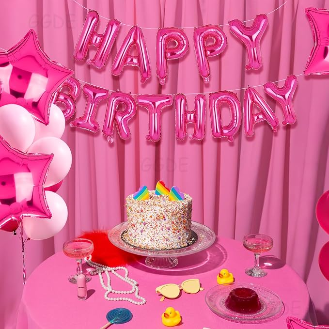 Happy Birthday Balloon Banner Hot Pink Star Balloons Pink Themed 25 Pcs | 16 - Image 7