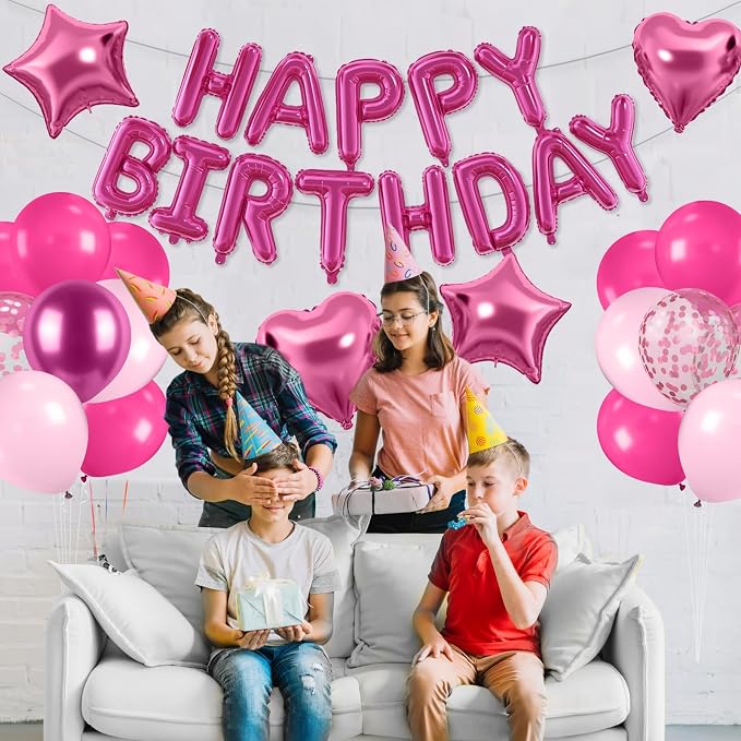 29PC Hot Pink Happy Birthday Balloon Banner, 16 Inch 3D Letter Banner Sign - Image 9
