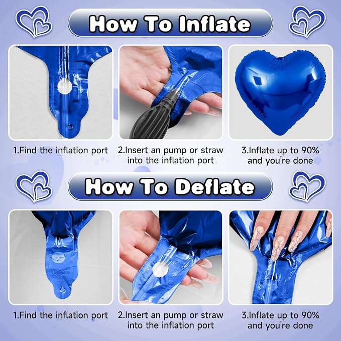 Blue Silver Heart Balloons, 18Inch Blue Silver Helium Balloon - Image 7