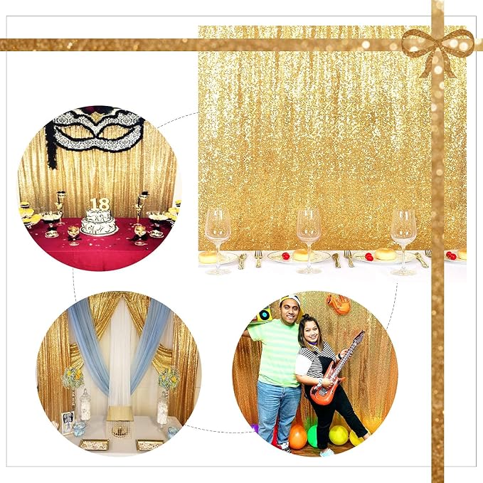 Juya Delight Gold Sequin Backdrop, 6FTx8FT NO See-Through Photobooth Backdrop - Image 7