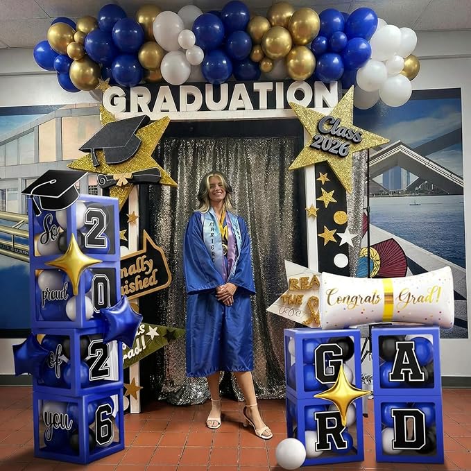 Graduation Decorations Pearl Royal Blue and Gold Balloons Arch - Image 7