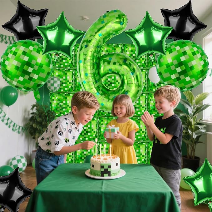 40 Inch Green Pixel Themed Number 6 Balloon Set Foil Balloon - Image 7
