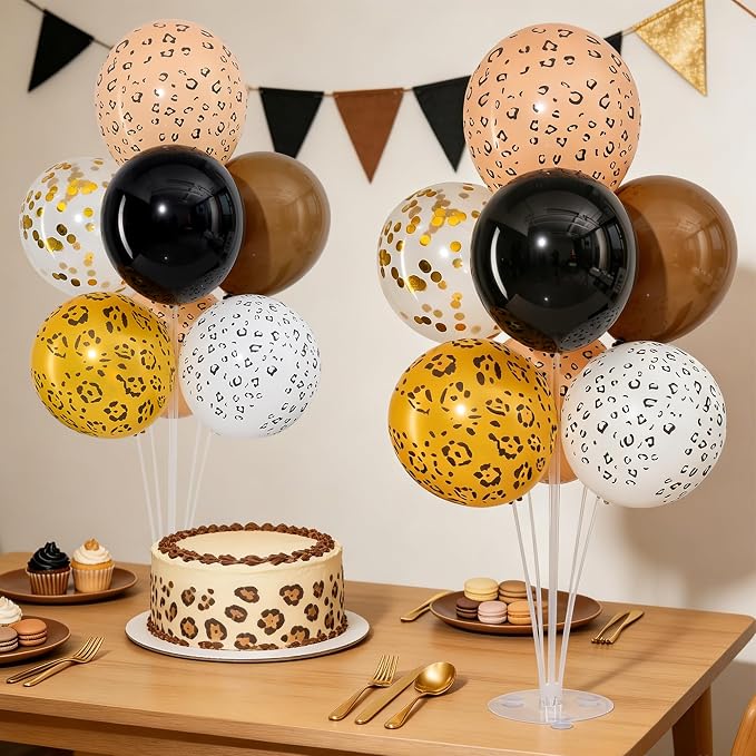 4 Sets Black Brown Gold Cheetach Print Balloons Stand Kit - Image 6