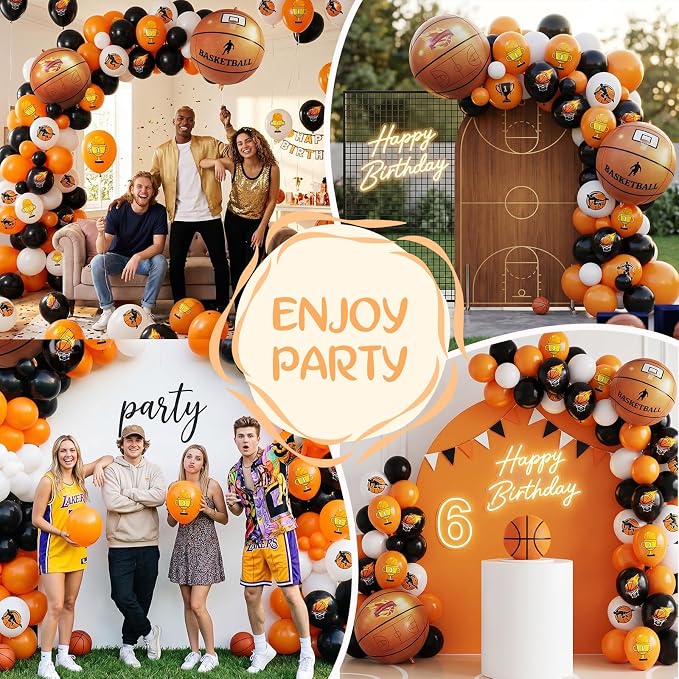 Basketball Balloons, 12 Inch Black Orange White Party Balloons - Image 8